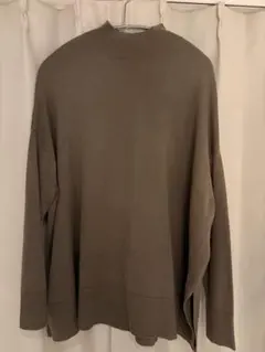 カーキ ハイネック ニットセーター 長袖