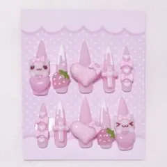 ❤︎現品❤︎ ネイルチップ いちご ねこ ハート リボン 十字架　地雷 量産型