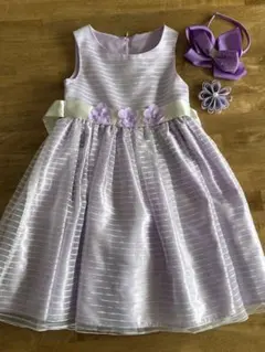 パープル3連花ドレス　3点セット　120cm 薄紫色 フォーマルドレス