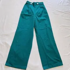 【訳あり】チノウエスト ボタン ワイドパンツ ダークグリーン GU S 綿 緑