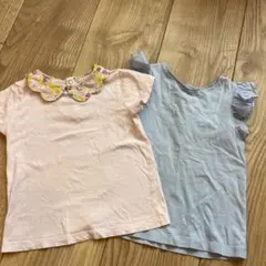 ジャカディ4A リバティ花柄襟付き　ブルーフリルTシャツ　2枚セットのサムネイル
