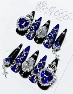 【No.005】ネイルチップ　地雷系量産型サブカルゴシックゴテゴテゴスロリ 青