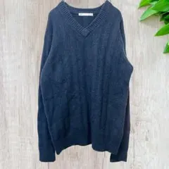 ☆イッカ メンズ (M) 長袖 ニット セーター ネイビー カジュアル 無地