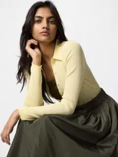 新品未使用 ユニクロ リブポロカーディガン イエロー M