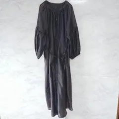 グローブ シアー ロング シャツ ワンピース 黒 透け感 L シースルーのサムネイル
