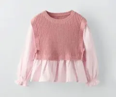 【新品タグ付き】ZARA KIDS コンビ素材ニットベスト ピンク 92