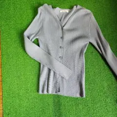 NATURAL BEAUTY BASIC ブルーグレー リブニットカーディガン