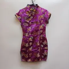 花柄 紫色チャイナドレス 半袖 k39-c4