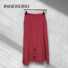 インゲボルグ INGEBORG ロングスカート 赤 ドット柄 リボン ポケット