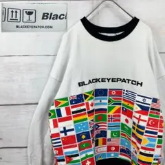 ブラックアイパッチ　スウェット　トレーナー　両面ロゴ刺繍　国旗柄　リンガー