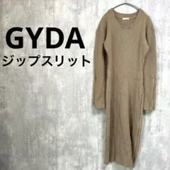 GYDA ZIPスリットLONG ニットワンピース ブラウン タイト ロング 茶