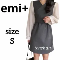 emi+ ボリュームシフォン袖ドッキングチュニックワンピース