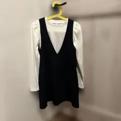 GUネイビー ジャンバースカート 長袖付き