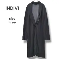 【良品】INDIVI　ロングカーディガン　ブラック　ゆったりサイズ　ボタン　日本