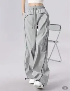 グレー ドローストリング ワークパンツ