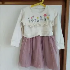 花柄刺繍付き長袖ワンピース110