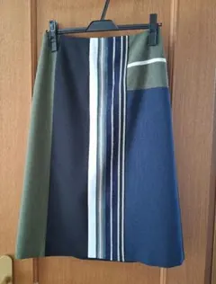 ストライプフレアスカート オリーブグリーン ネイビー