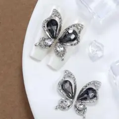 ネイルパーツ ビジュー 蝶 韓国ネイル キラキラ シルバー 2個セット