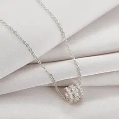 N-148S 3連リングネックレス チタン製 シルバー ジルコニア シンプル上品