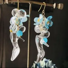 イロアソビ　シンデレラ　アクアブルーフラワーとガラスの靴　ピアス