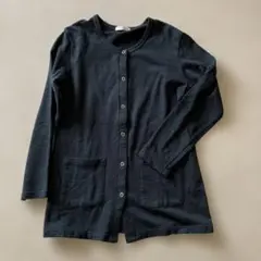 ブラックボタン付き長袖ロング丈カーディガン Mサイズ