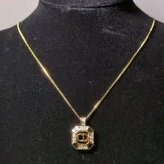 CELINE・セリーヌ・スクエアラインストーンネックレス・ゴールド 