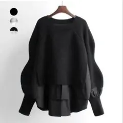 ニット セーター 長袖 レイヤード風 ドッキング 重ね着風 韓国ファッション