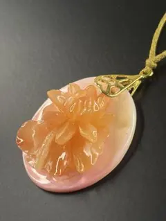 珊瑚 サンゴ 彫刻 フラワー ネックレス ペンダント 昭和レトロ ヴィンテージ