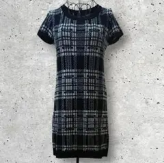 QUEENS COURT ニットワンピース チェック ホワイト ブラック白黒 ２