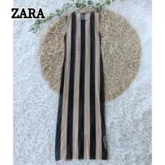 美品 ZARA シースルー ロングワンピース ノースリーブ シアー ストライプ