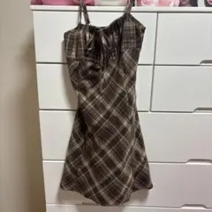 ブラウン系チェック柄キャミワンピース