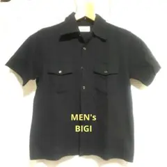 MEN'S BIGI 半袖シャツ ブラック コットン100% 無地のサムネイル