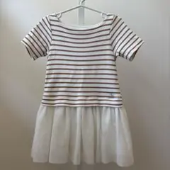【プチバトー】3an 95 半袖ストライプ　チュールワンピース