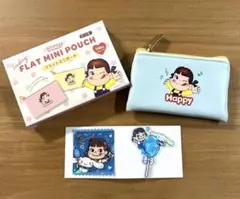 不二家　銀座三越　ペコちゃん　ミニポーチ　ホログラムステッカーセット　青　水色