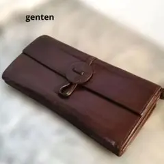 【希少】genten 廃盤 ボタンフラップ長財布 本革 L字 茶のサムネイル