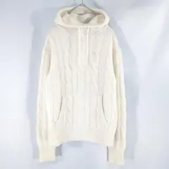 美品✨ポロラルフローレン　ケーブルニットフーディ　カシミヤ混　ホワイト　M
