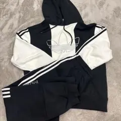 adidas パーカー スウェットパンツセット ブラック/ホワイト