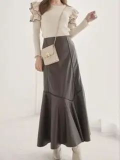 GRL 配色フリルオープンショルダーニットトップス[dr342]