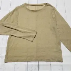 アース　ベージュラメ　透け感長袖 Tシャツ　重ね着　オフィス　着回し 674