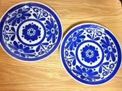 値下しました【飛鳥窯】青い花模様の陶器皿 2枚組 - メルカリ