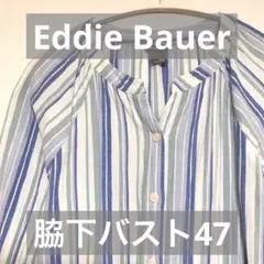 Eddie Bauer 青×白 ストライプ長袖シャツワンピース PXS