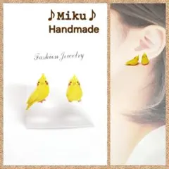 No.620-D オカメインコ☆ハンドメイド☆鳥☆レジン☆樹脂ポストピアス