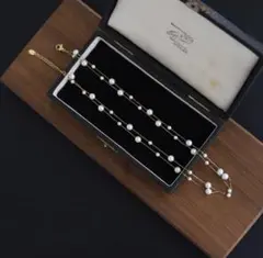 ステーションネックレス パール サージカルステンレス ゴールド 2連 ネックレス