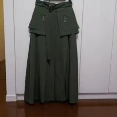 オリーブグリーン プリーツスカート ベルト付き