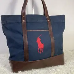 ヴィンテージ ポロラルフローレン トートバッグ ビッグポニー ネイビー 大容量