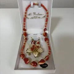 【3点セット】天然貝　ヴィンテージ　イヤリング　ネックレス　ブローチ