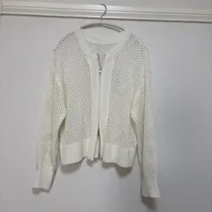 【値下げ】 ehka sopメッシュ ジップアップ カーディガン ホワイト