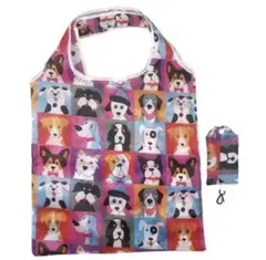 犬猫イラスト エコバッグ 収納ポーチ付き