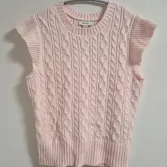 ON・34TH ケーブルニットベスト【M】ピンク フリル 海外古着 春