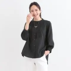 【即発送可能】シュラールーおりがみタックブラウス　ネイビー